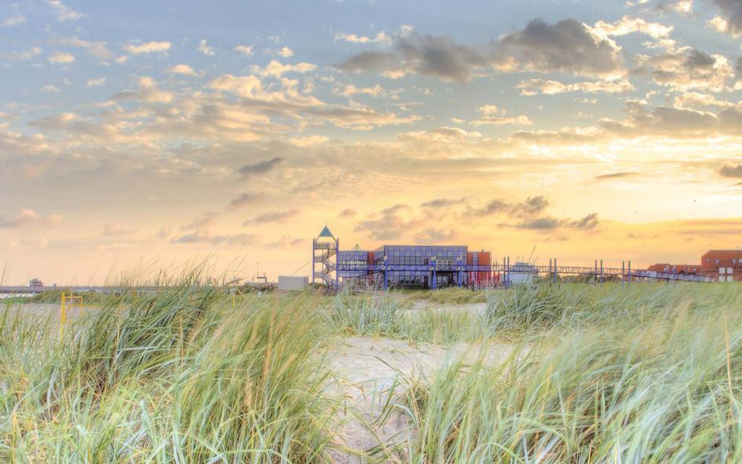 Dünen und Strand in Norddeich im warmen Abendlicht
